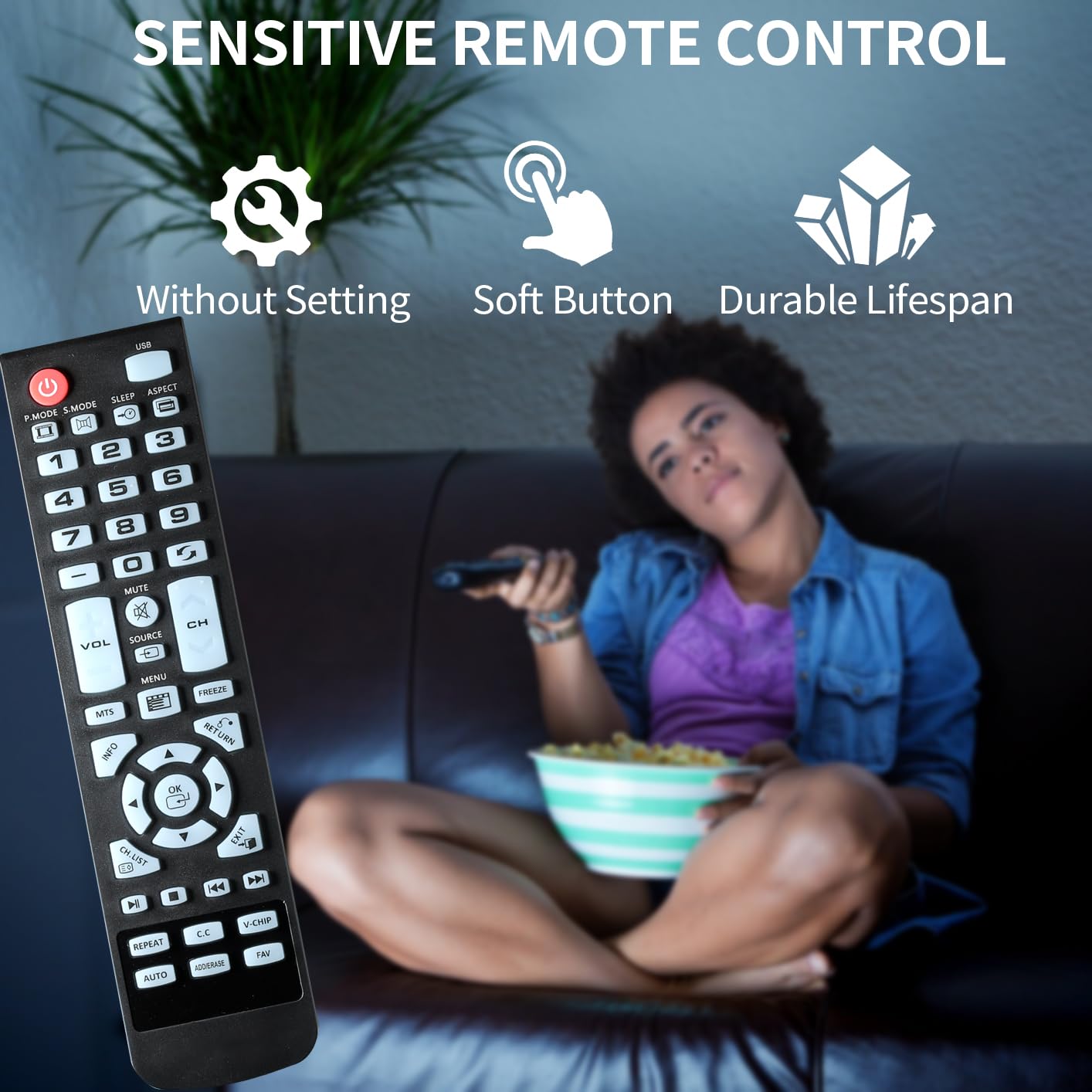 Mando a distancia universal de repuesto para todos los elementos TV serie 100 E1AC19N E1AA24N E1AA24N-G ELEFT2416 E1AA32N E4AA43N E4AA50N E4AA55N E4AA65N