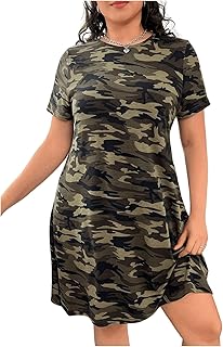 Women's Plus Size Short Sleeve Camo T-Shirt Dress Casual Crew Neck Tunic Dress - Buy now