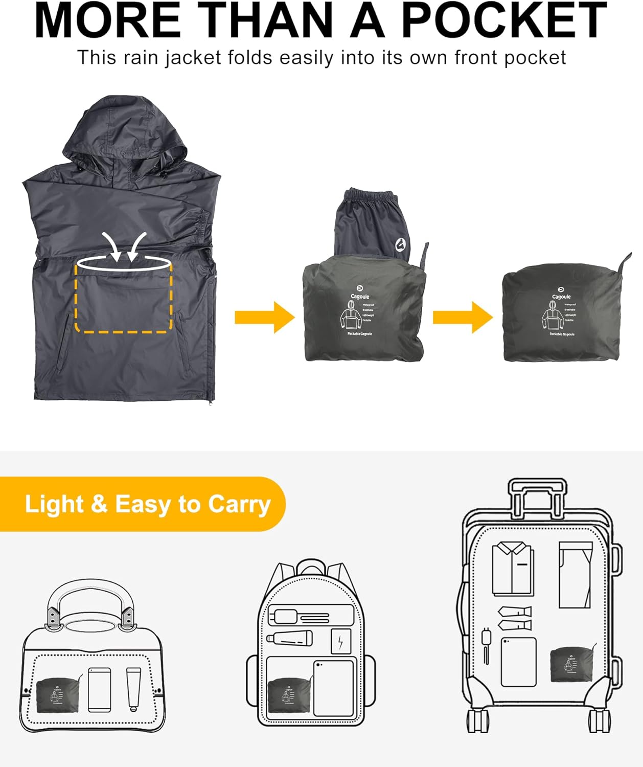 Outdoor Ventures Men's Rain Jacket Waterproof Lightweight Packable Rain Pullover for Hiking Golf Running - Image 3