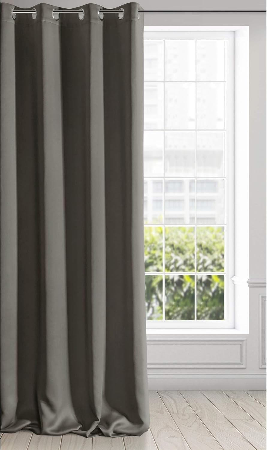 Eurofirany Extra Long Blackout Curtain-1 Unit Eyelets, Light Blocking Darkening Bedroom Living Room, Satin, Graphite Grey, W53 x L98
