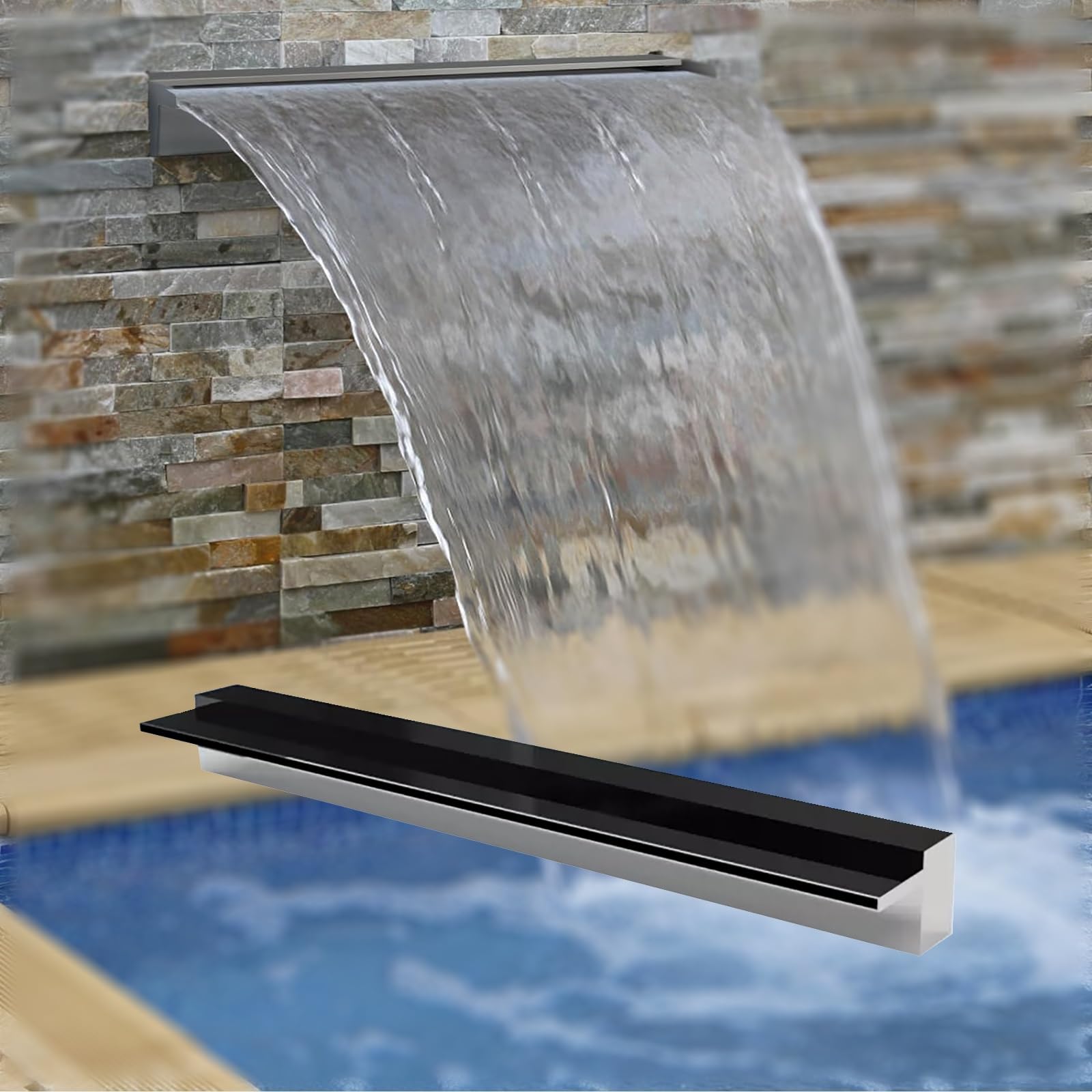 Fontaine cascade piscine en acier 304 pour de doux moments de détente au jardin