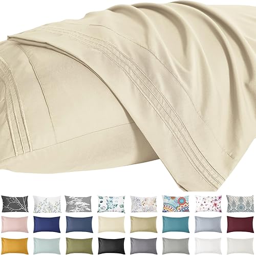 Miniatura 9 de YIYEA Juego de 2 fundas de almohada tamaño Queen, fundas de almohada de microfibra doble cepillado de 1800 hilos, fundas de almohada bordadas de