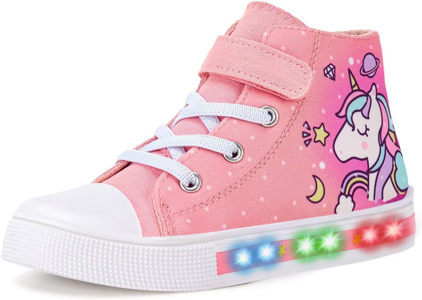 FUNCOO PLUS Boys Girls Light Up Shoes Toddler Canvas Sneakers Kids High Top Fashion Shoe