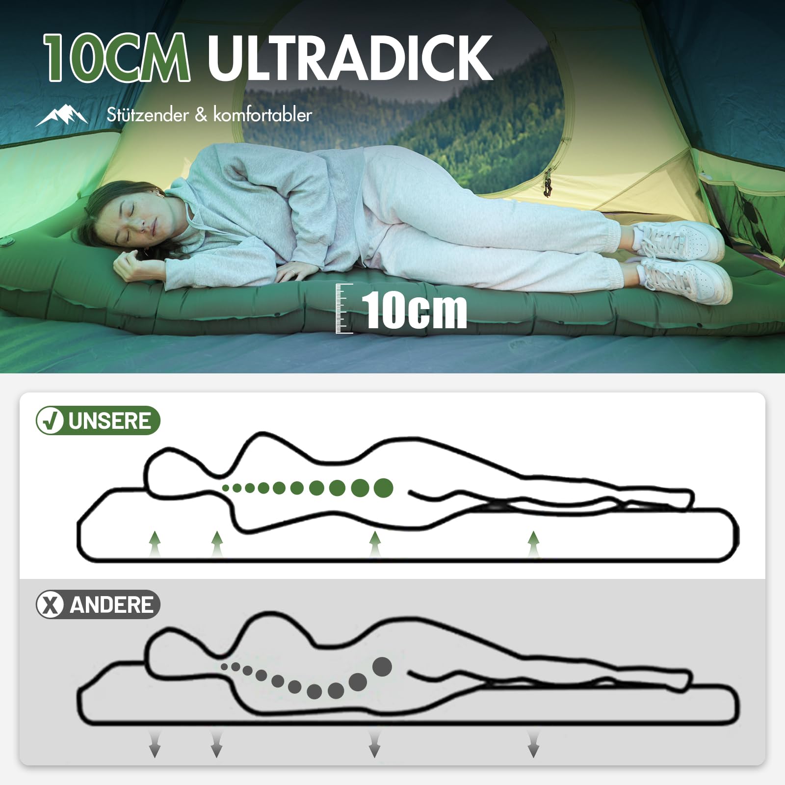 Portal Camping Isomatte 10cm Dicke Luftmatratze Utraleicht 200 * 74cm