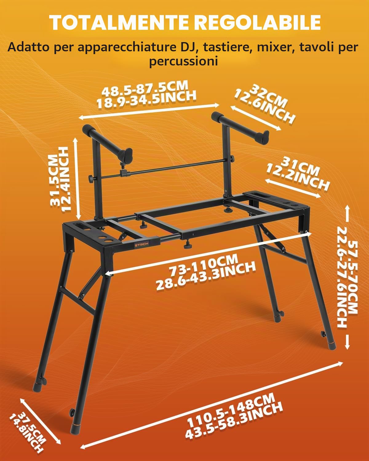 STRICH Supporto per tastiera a doppio piano con 2° livello, regolabile e pieghevole, a 2 livelli, resistente, per sintetizzatori e tastiere digitali elettriche, adatto per pianoforti a 54, 61, 88