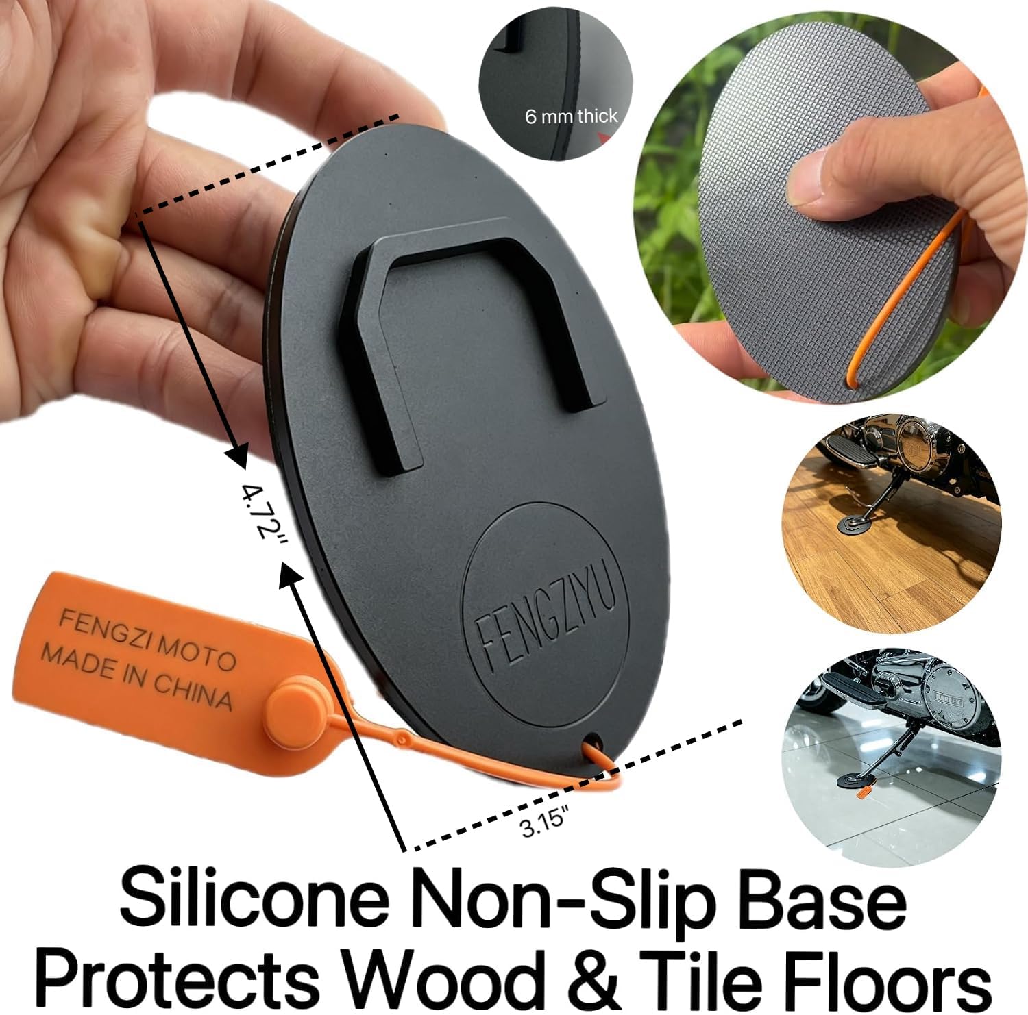 Metal Motorcycle Kickstand Plate Puck, CNC Aluminum, Silicone Backing, Prevents Tip-Over on Grass Sand Soft Ground, Outdoor Parking Pad