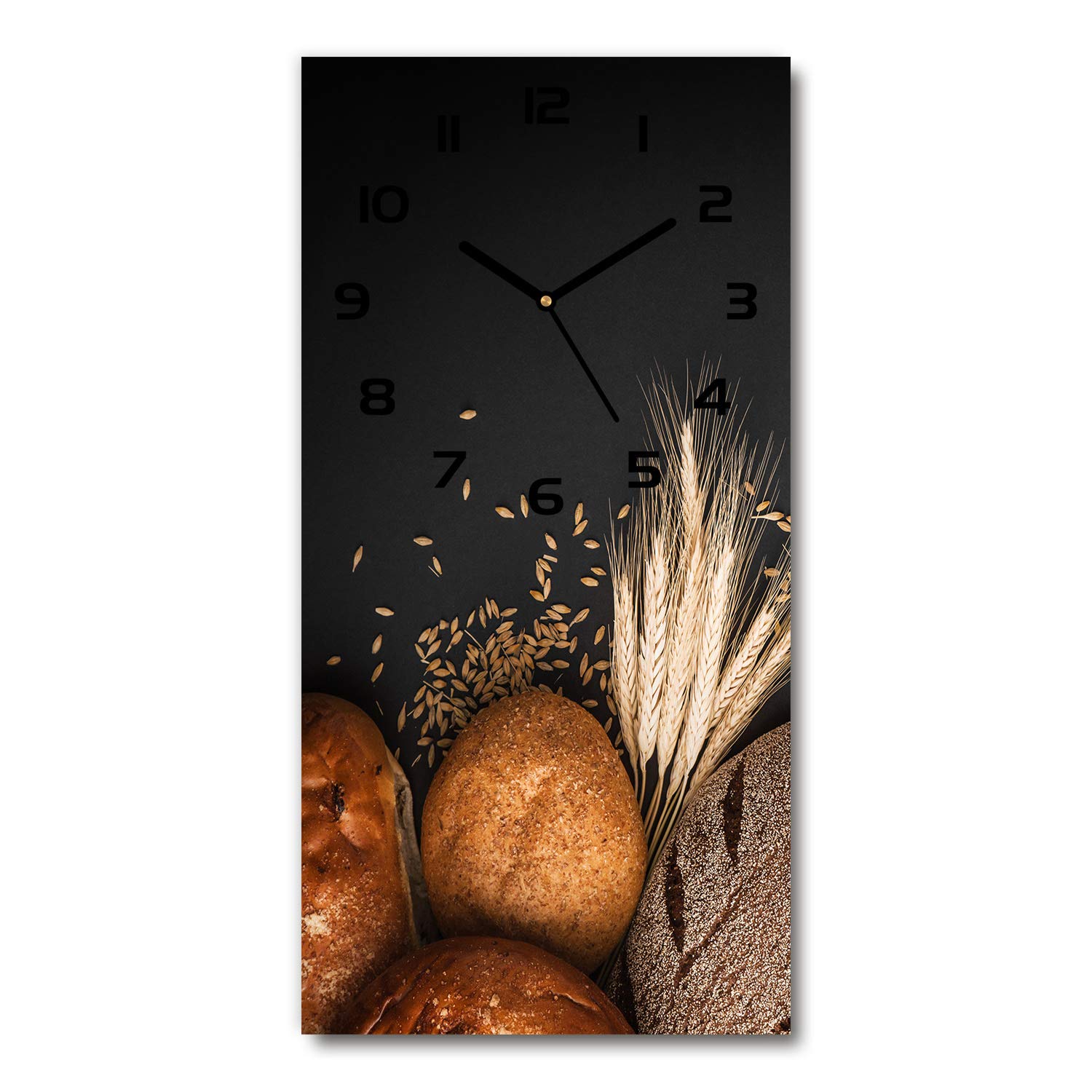 Horloge murale design Tulup en verre sécurisé de 30x60cm motif Pain