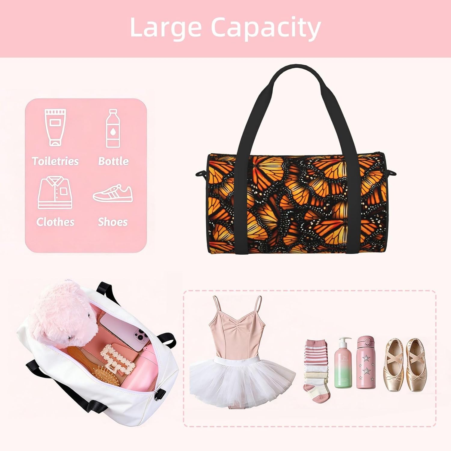 Heaps Of Orange Monarch Butterflies Print Sports Tote Bag Lightweight Water-Resistant Gym Backpack Travel Supplies