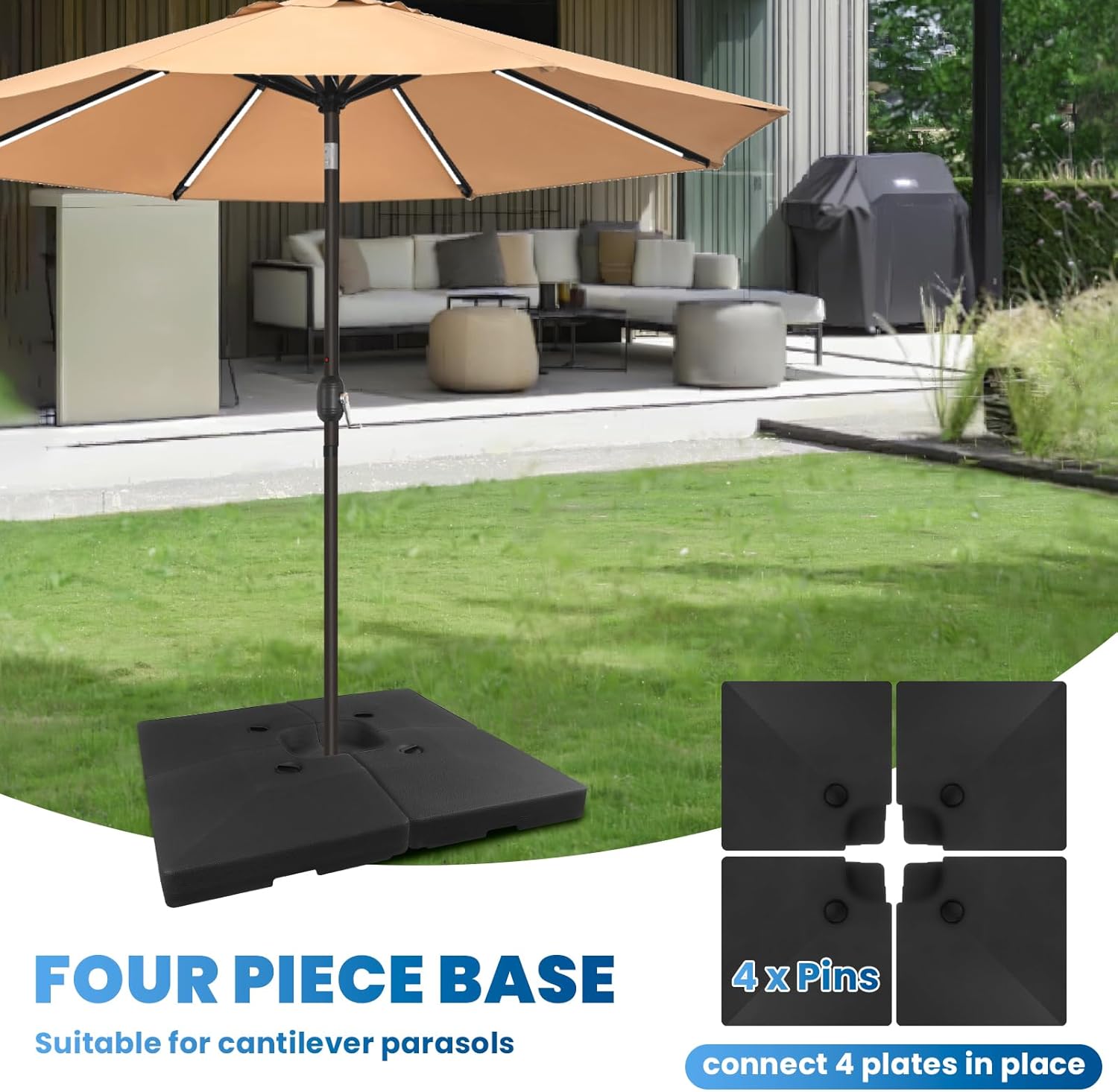 317 Lbs Offset Patio Wheels Cantilever Umbrella Base, 4 Piece Cantilever Set, Umbrella Stand Outdoor Base Stand Filled with 282 Lbs Water or 318 Lbs Sand, Each Piece Base 41x 41 Inch (356 LBS)