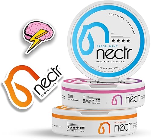 STARTER PACK PRO - NECTR - Bolsas de energía nootrópicas  Mango helado, menta fresca y explosión de bayas  250 mg de cognizina  120 mg de cafeína