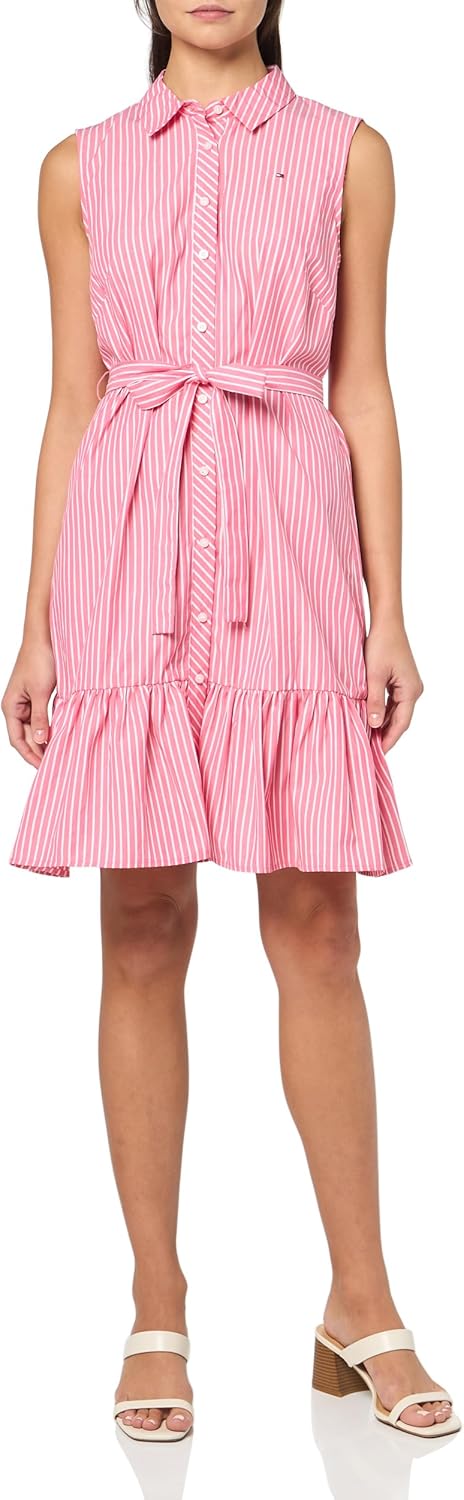Tommy Hilfiger Womens Ruffle Hem Sleeveless Shirt Dress