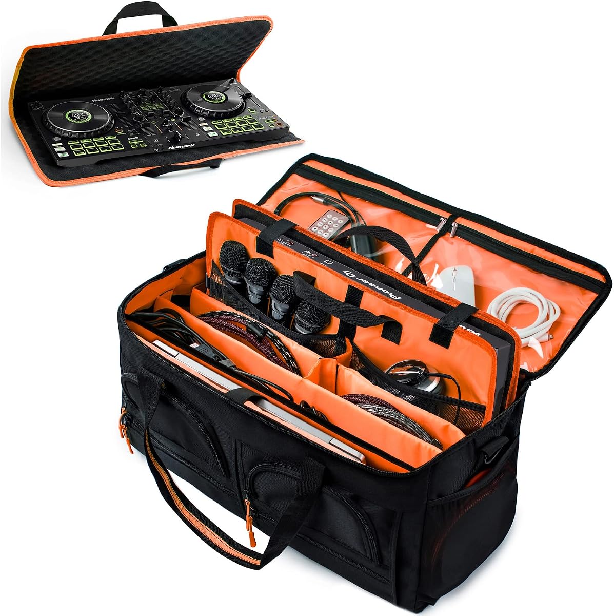 Bolsa de DJ para equipos, bolsa de concierto para músicos, bolsa grande para archivos de cables de DJ, con fundas de esponja para Pioneer DDJ flx4 DDJ-400, DDJ-SB3 SB2, DDJ-RB, controlador Numark, divisores acolchados para accesorios de DJ