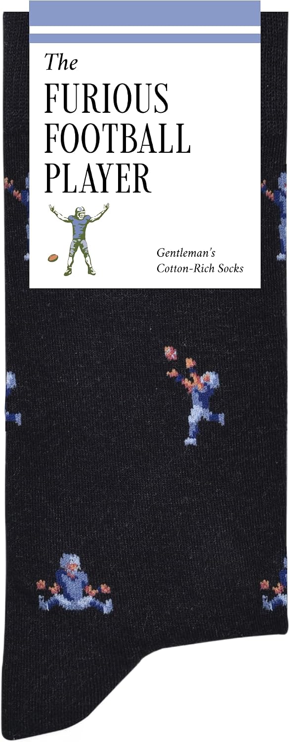 The Furious Football Player Socks - Funny Football Socks - Funny Gifts for Men - 1 Pair, Size 8-13, Navy Blue - Awesome Football Gifts
