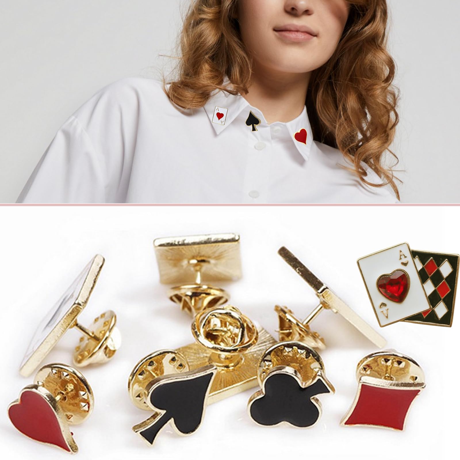 TICKLELY Badge Pin, 9st Poker Broches & Reversspeldjes Rood Hart Pins - Emaille Broche Pin Badge - Sjaal Gesp - Voor mannen, vrouwen, sjaals, revers