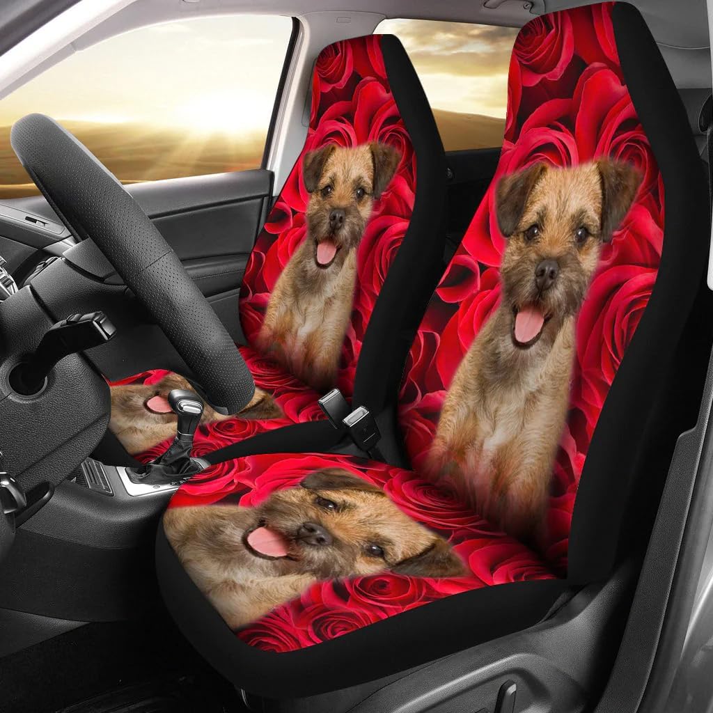 Border Terrier On Rose Print Car Seat Covers Universal Fit Car Seat Covers - Border Terrier On Rose Print Car Seat Covers