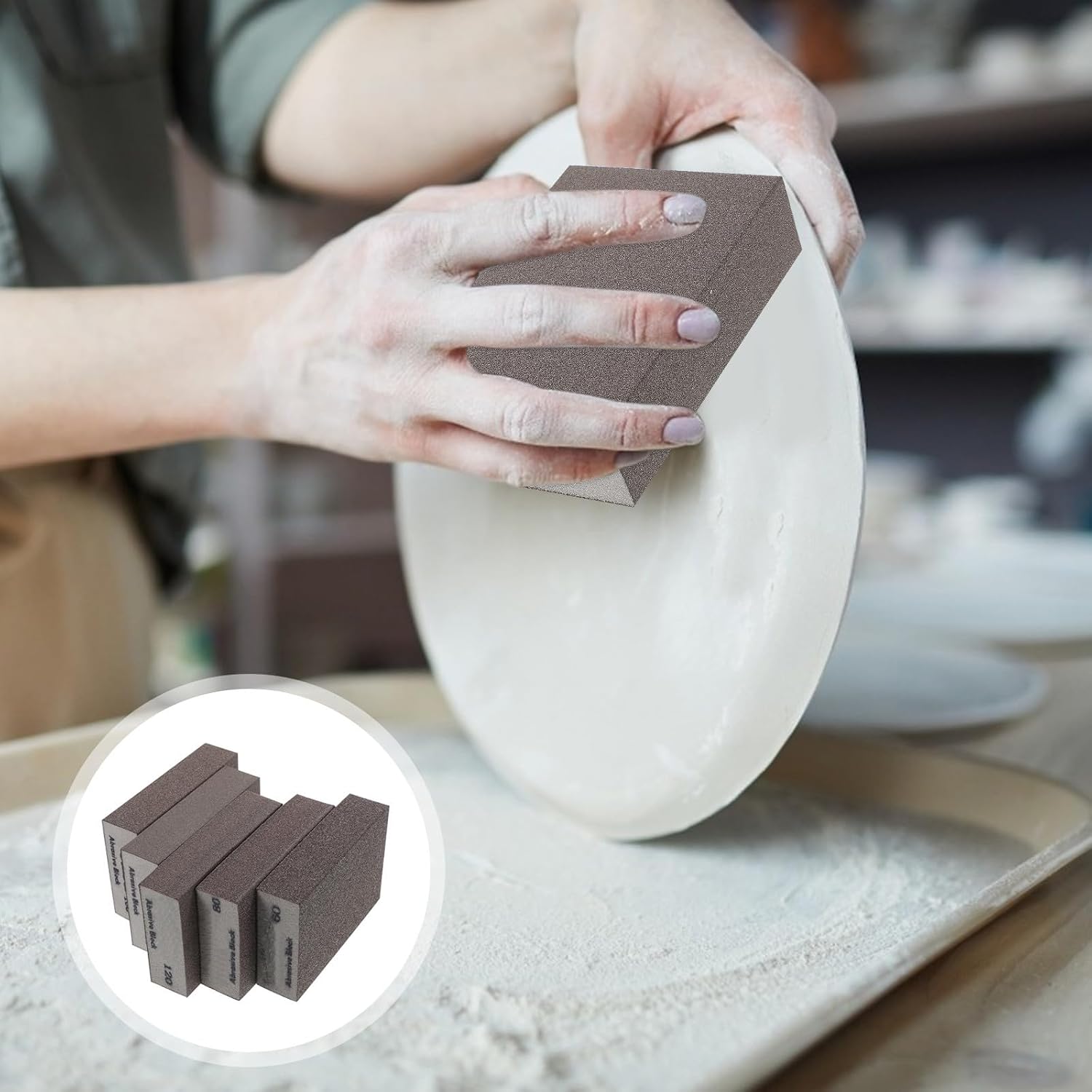 5pcs Sanding Sponge Block Set for Drywall and Paint with Coffee Color Sponge Material, Dry Grinding and Water Absorption Features, Fine Grit Assortment for Hand Sanding