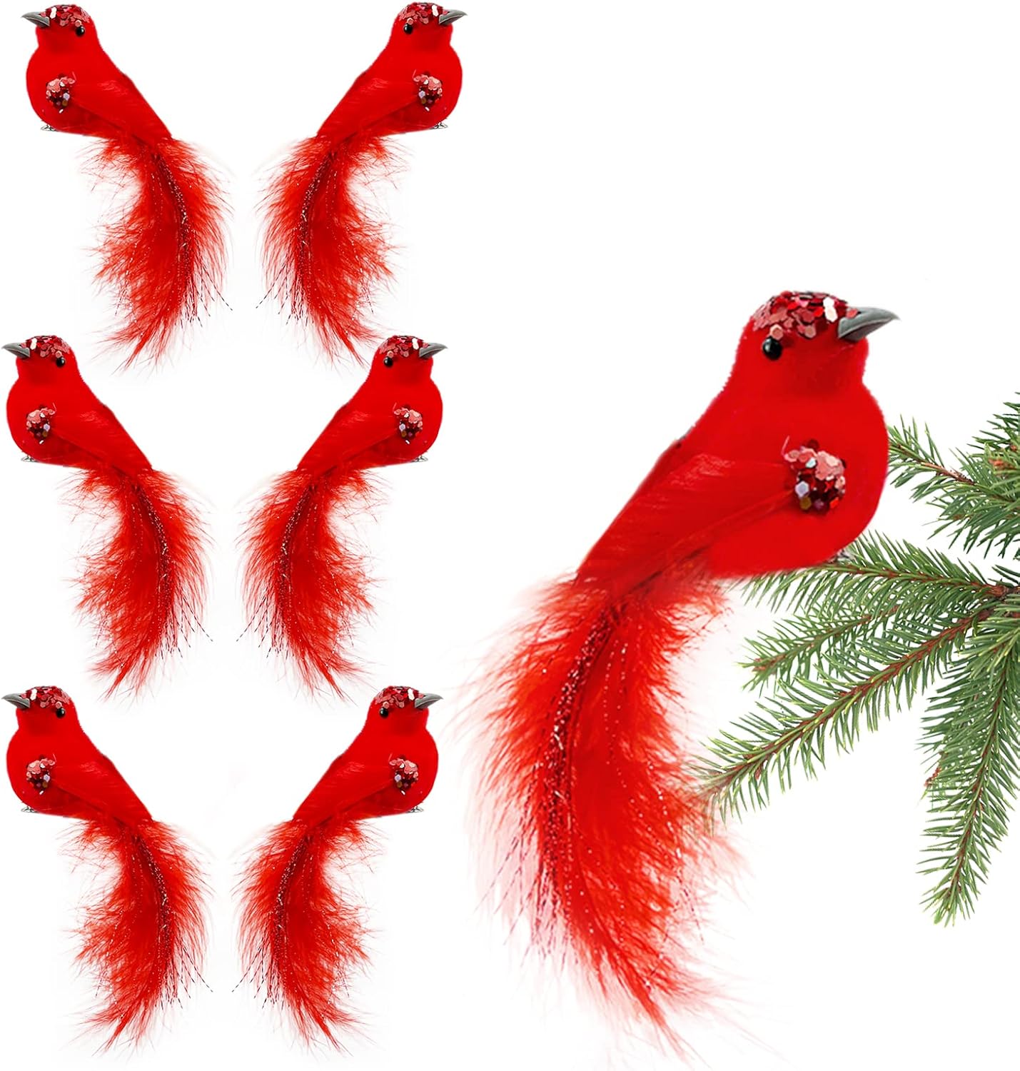 6 PCS Red Birds Cardinal Ornament for Christmas Tree