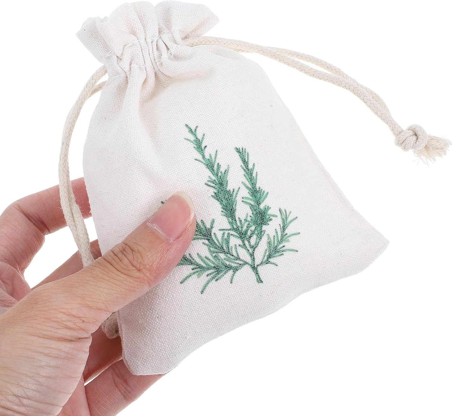 10pcs Cotton Drawstring Bags with Lavender Leaf Print, Reusable Jewelry Pouches for Wedding Party Favor, Candy Storage, and Closets, Simple Elegant Design with Continuous Aroma