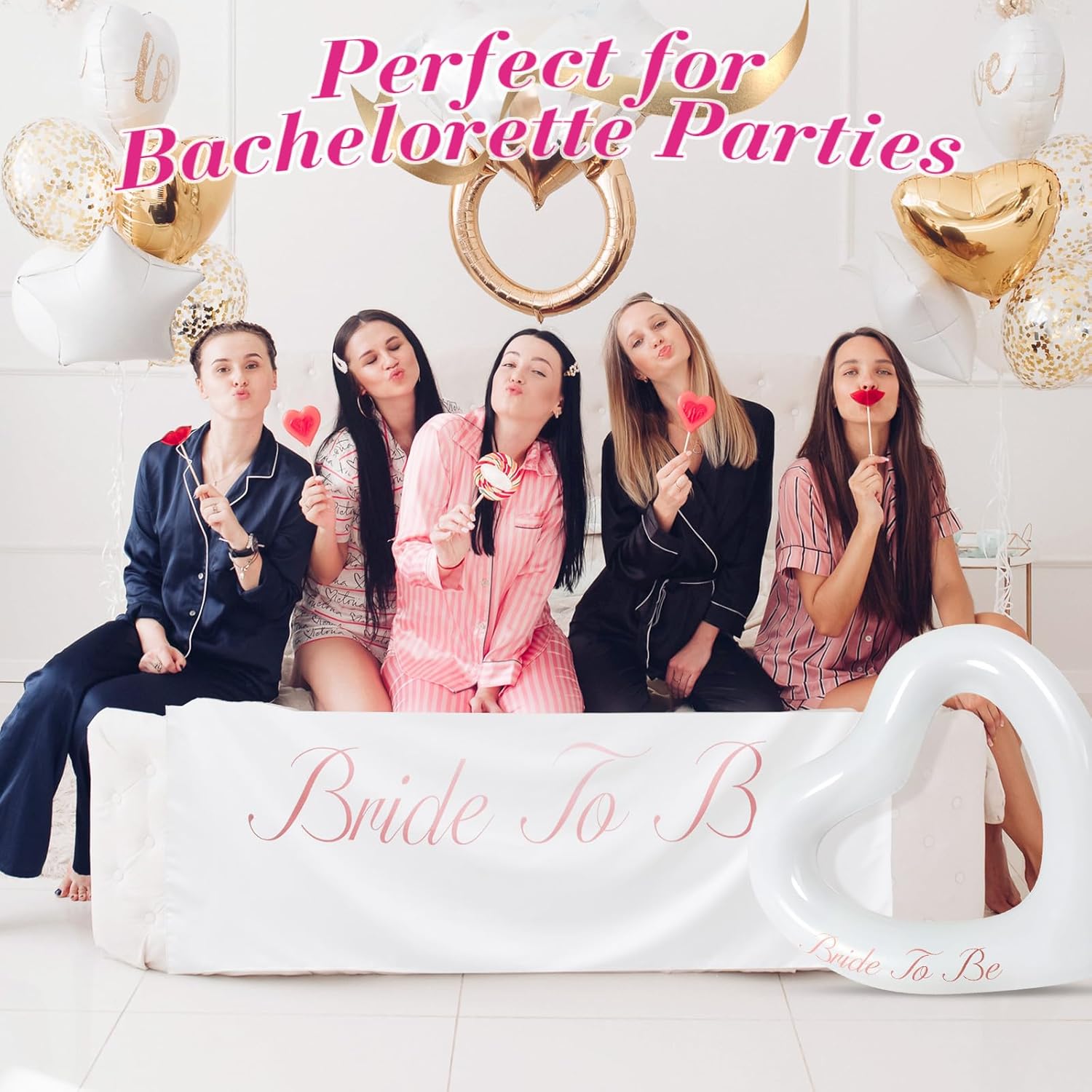 2 Pcs Bride Beach Towel and Pool Float for Bachelorette Gifts 63 x 31 Inch White Beach Towel 47 x 39 Inch Heart Pool Float for Bachelorette Bride Shower Party Favors Wedding Summer - Image 8