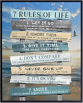 Inspiration Motivation Wall Art & Decor - 7 Rules Of Life Motivational poster 8x10 - Inspirational Gift for Woman Men - Positive Quotes Saying - Home Office Bedroom Living Room Beach House Wall Art