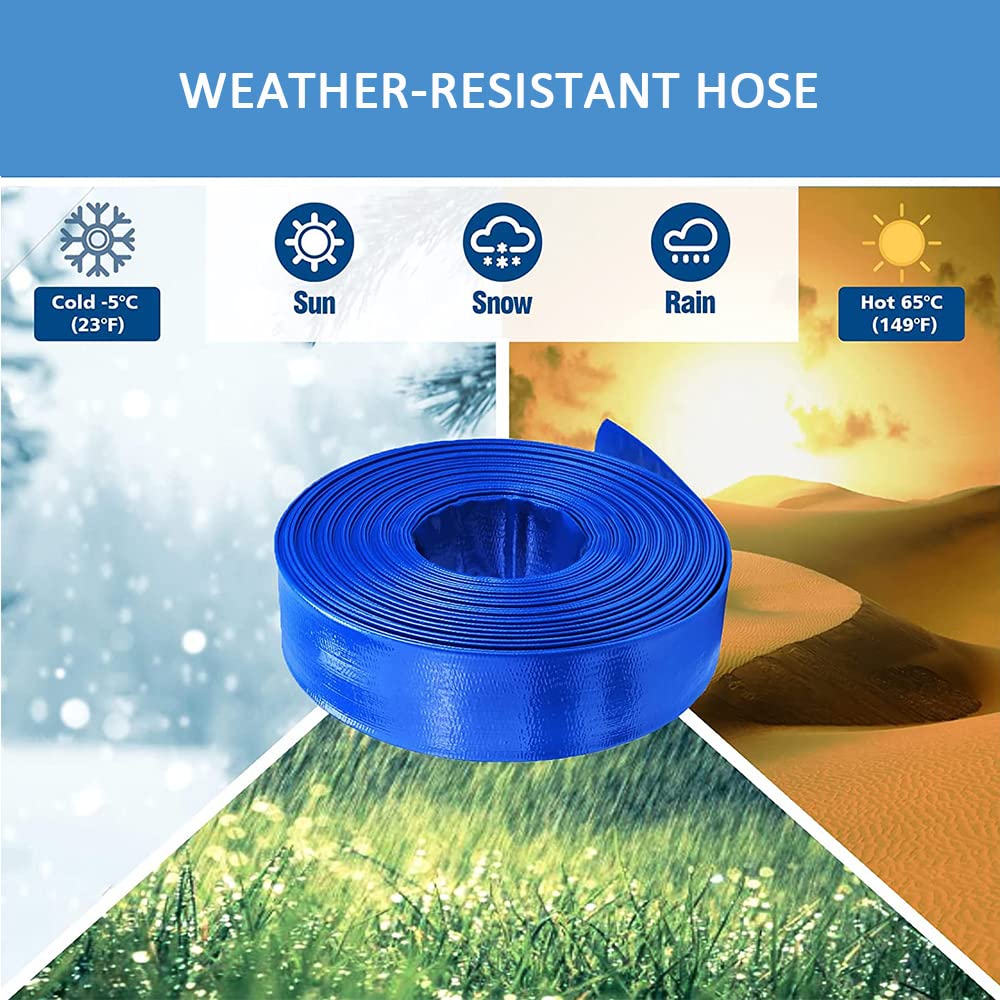 Manguera de Piscina de retrolavado de Servicio Pesado Manguera de Descarga de Agua Plana con Abrazadera Resistente,2inch,50m