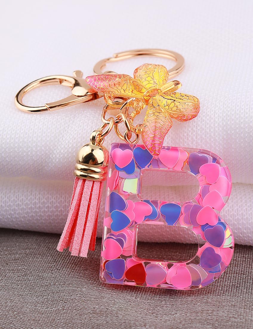 ChunlongFour Initial Letter Keychain for Women Girl Bag Charm Butterfly Tassel Keychain for Wallet Car Key Backpack Handbag - Image 2
