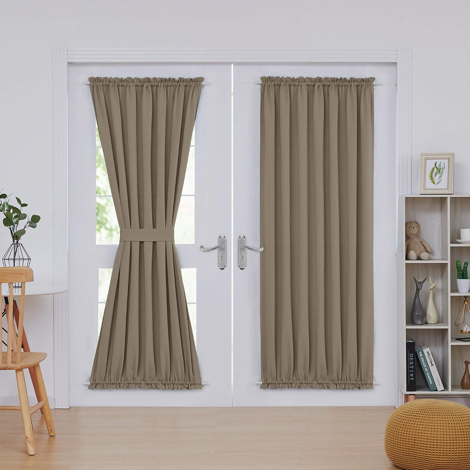 Deconovo Door Panel Curtain Room Darkening Panels Blackout Thermal Insulated Window Curtain 54x72 Inch Khaki 2 Panels