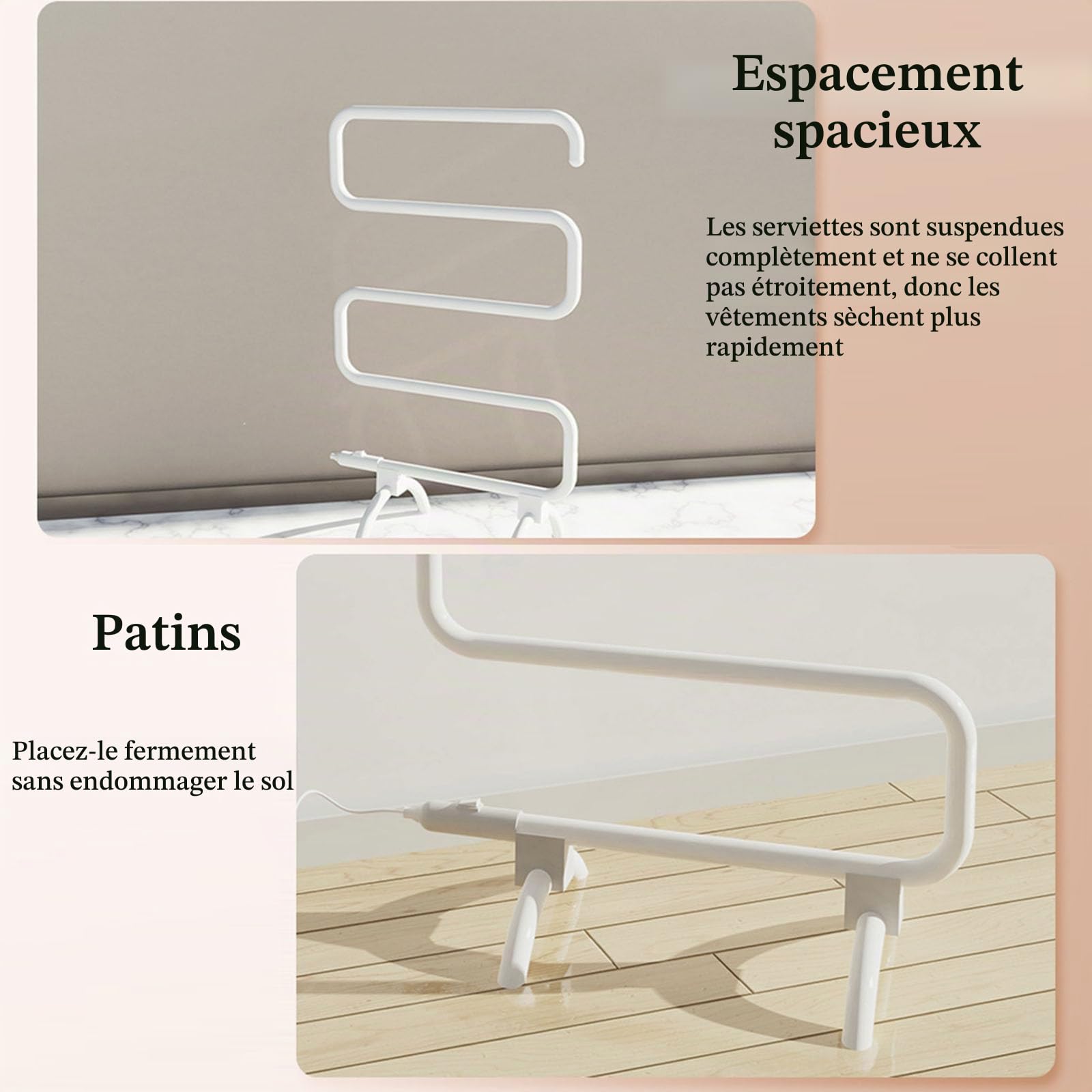 Sèche-Serviettes Électrique sur Pied, Porte-Serviettes Électrique 100W avec 5 Barres, Chauffe-Serviette Blanc Salle de Bain avec Thermostatique À Chaleur, Plug in