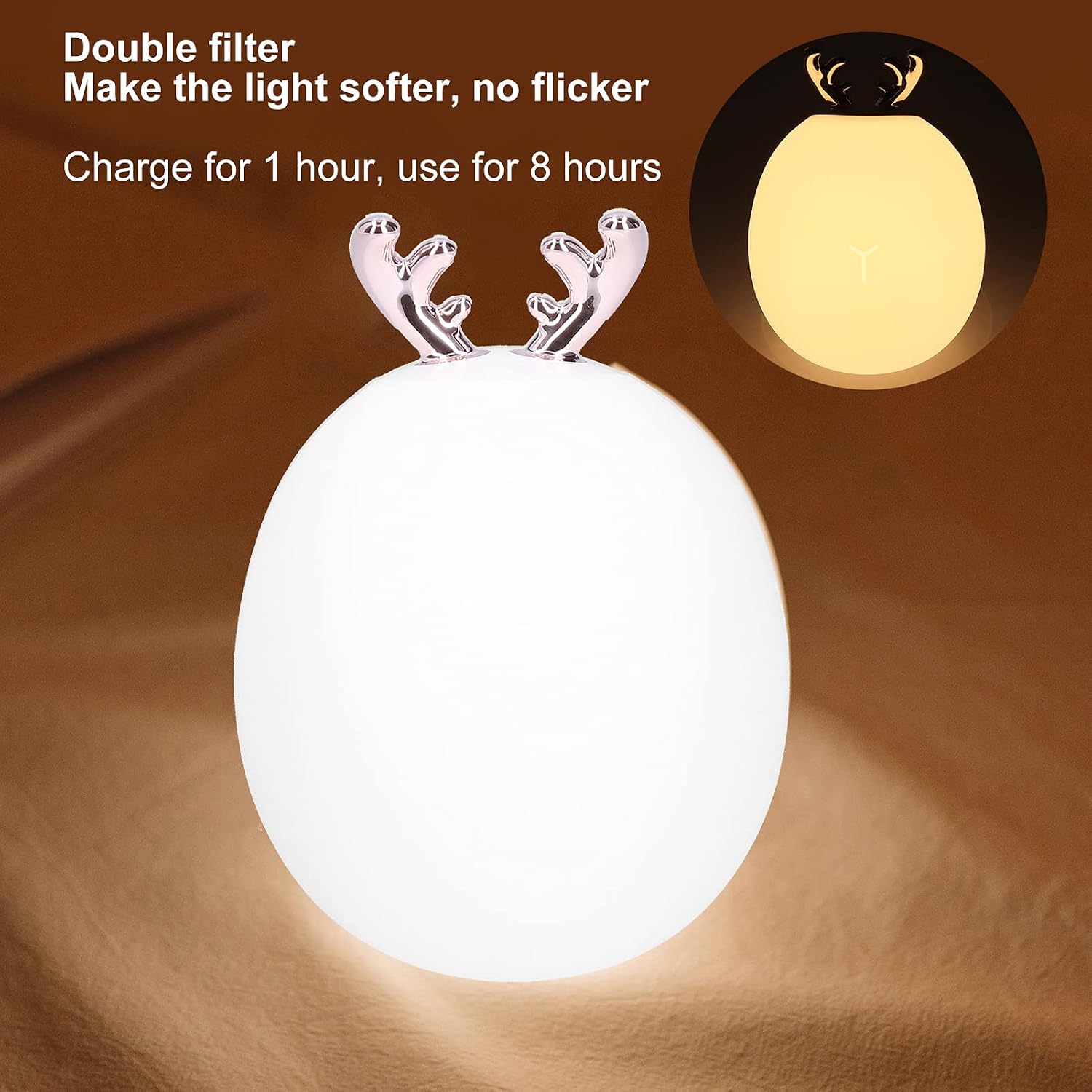Garosa Mini LED Night Light Cartoon Deer Shape Silicone Lamp Touch Control USB Charging 3 Levels Brightness Adjustment for Home Bedroom Bedside White Light Warm Light