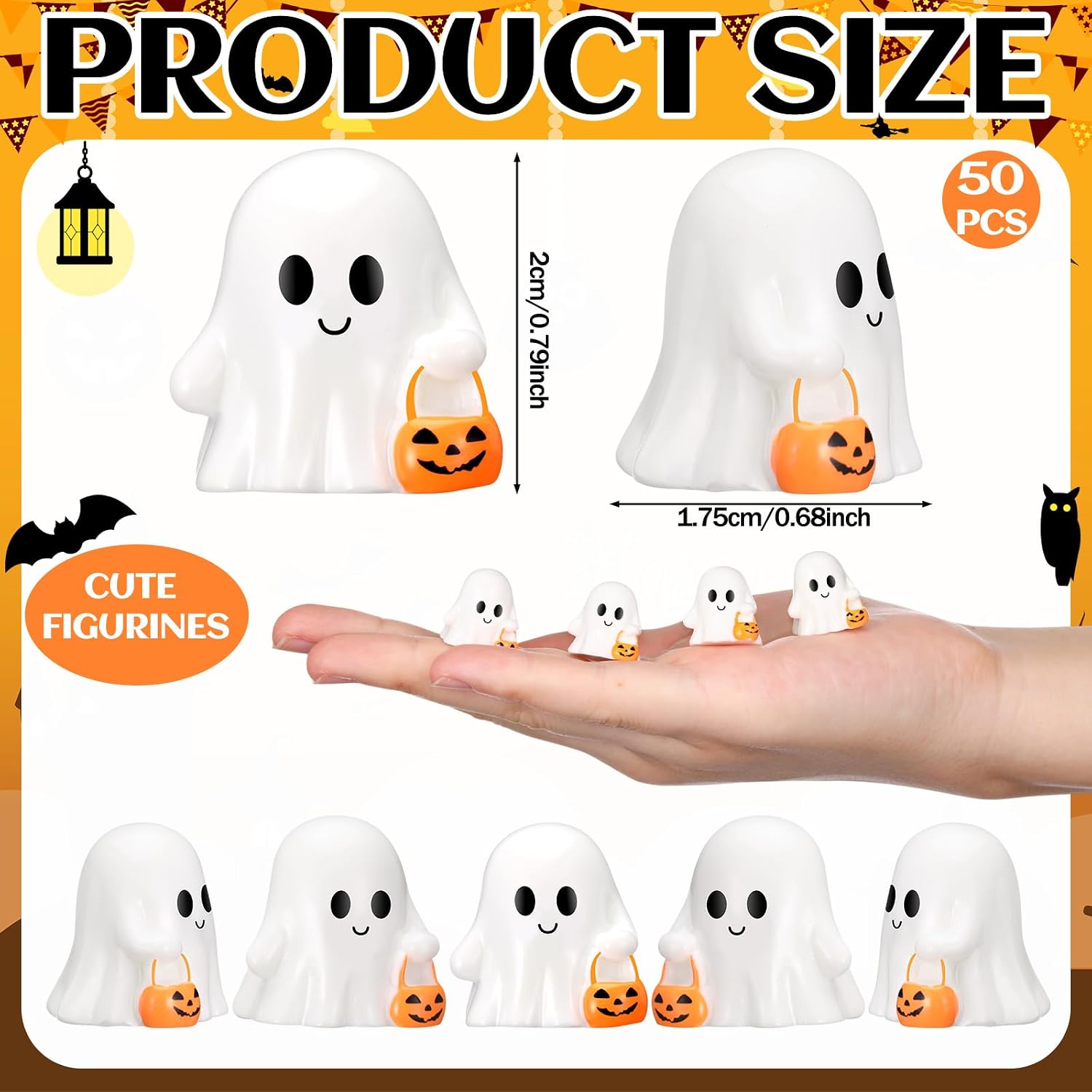 VioraWhite 50 Pcs Halloween Mini Ghosts Figurines Resin Tiny Ghosts, Ghost image 3