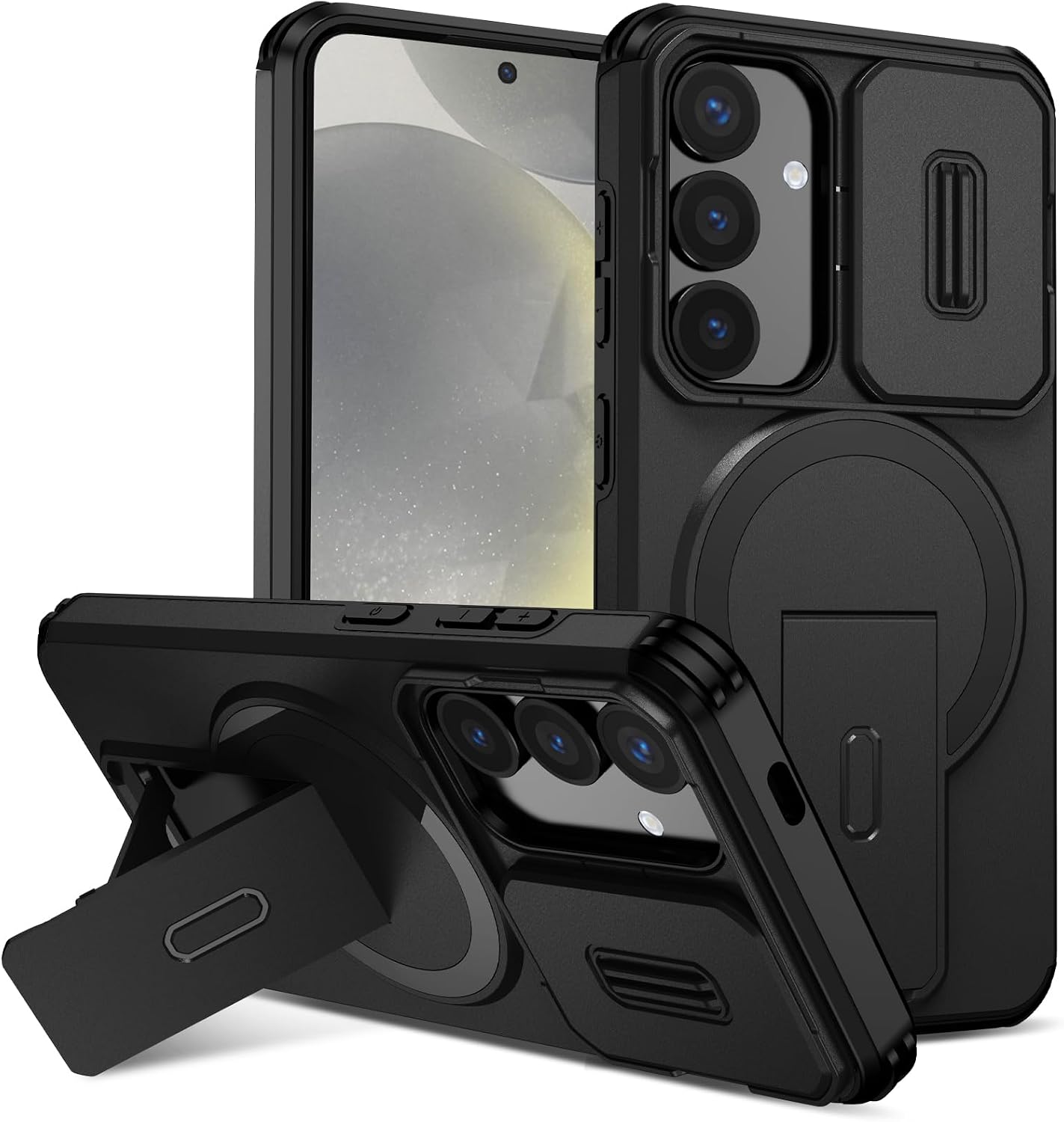Dteck for Galaxy S26+ (6.7") Magnetic Phone Case with Kickstand, Slide Camera Cover, Compatible with MagSafe Wireless Charging Accessory, Shockproof Protective Rugged Hard Shell Slim Cover, Black