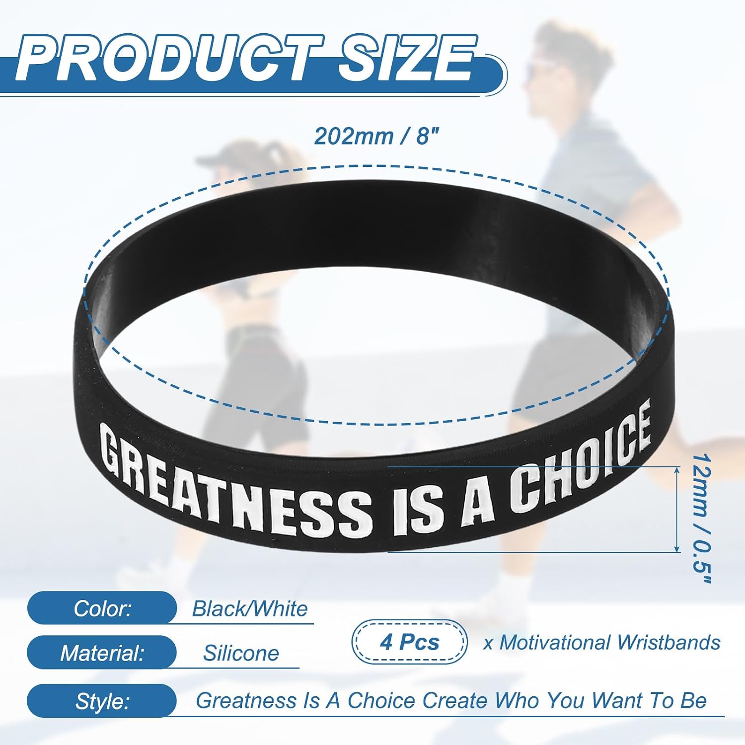 PATIKIL Greatness Is A Choice Motivational Wristbands, Personalized Bands with Text Silicone Wristbands Custom Rubber Bracelets for Fitness Workouts Exercise image 2