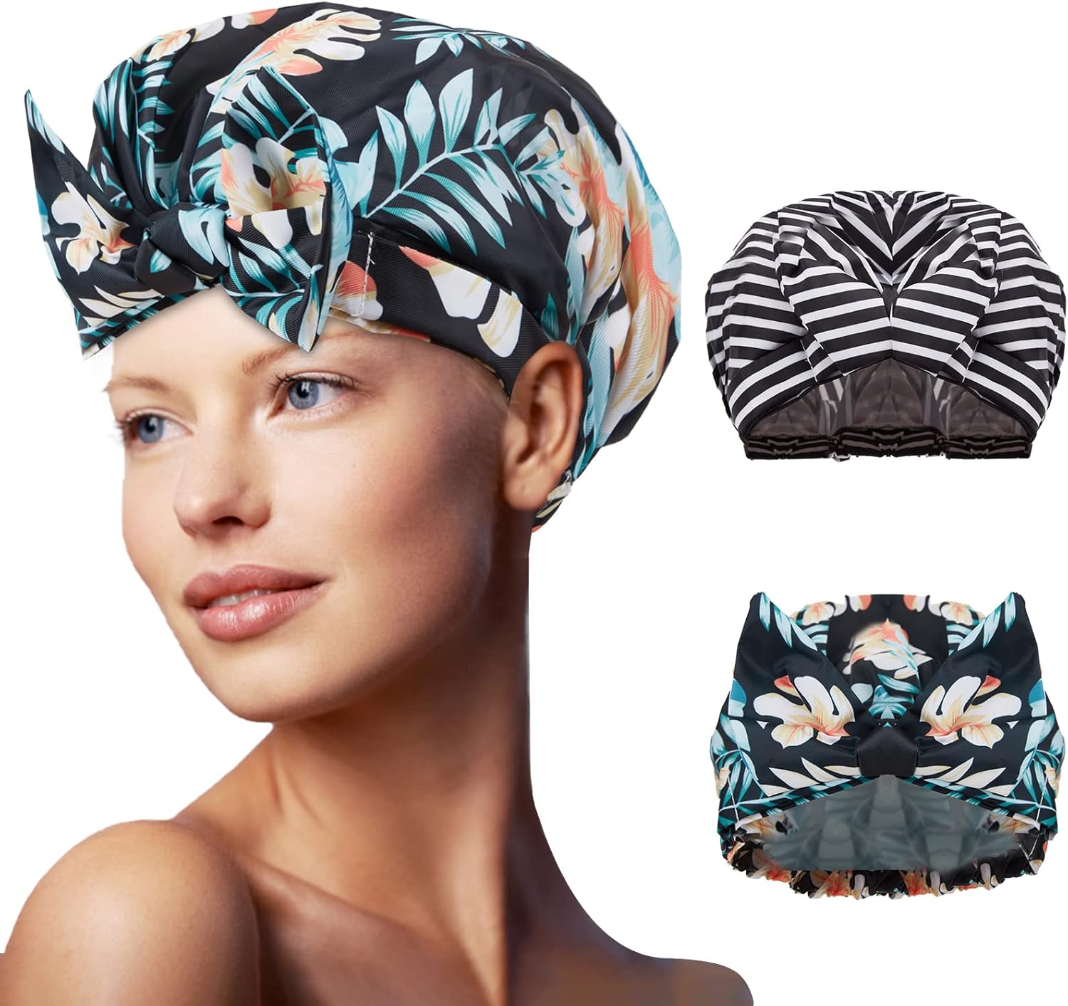 TRENDYSUPPLY Shower Cap for Women, 2 Pack, Luxury Fashionable Resuable