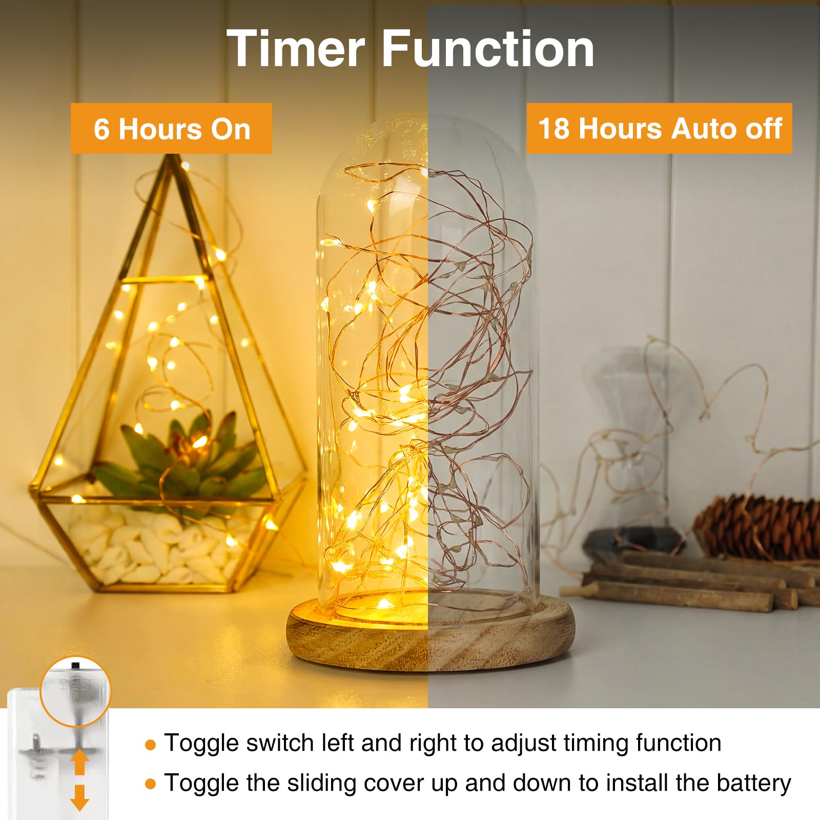 litogo Confezione da 8 luci a batteria con timer, 3 m