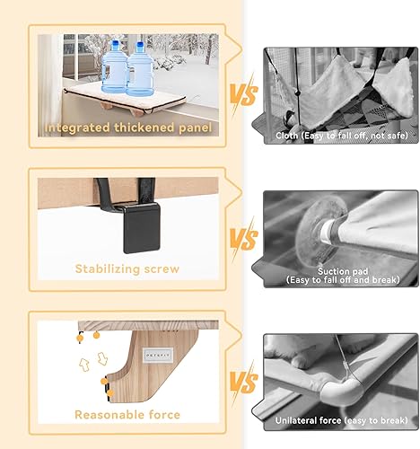 Miniatura 4 de Percha de Ventana para Gatos Petsfit, Hamaca de Gato de Madera Maciza Natural con Estera de Forro Polar Desmontable, Percha de Ventana Fácil de