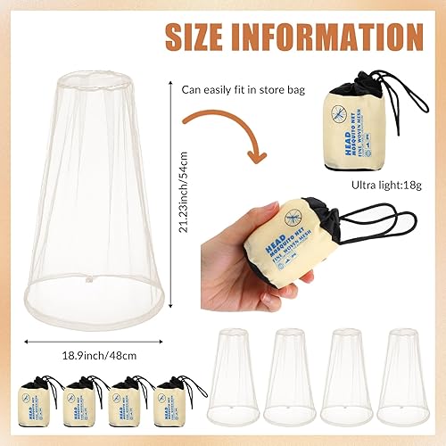 Miniatura 26 de HESTYA 4 Pack Mosquito Bug Net Mesh for Head Mosquito Net Face Fly Netting Hood from Insect Bugs Gnats for Outdoor