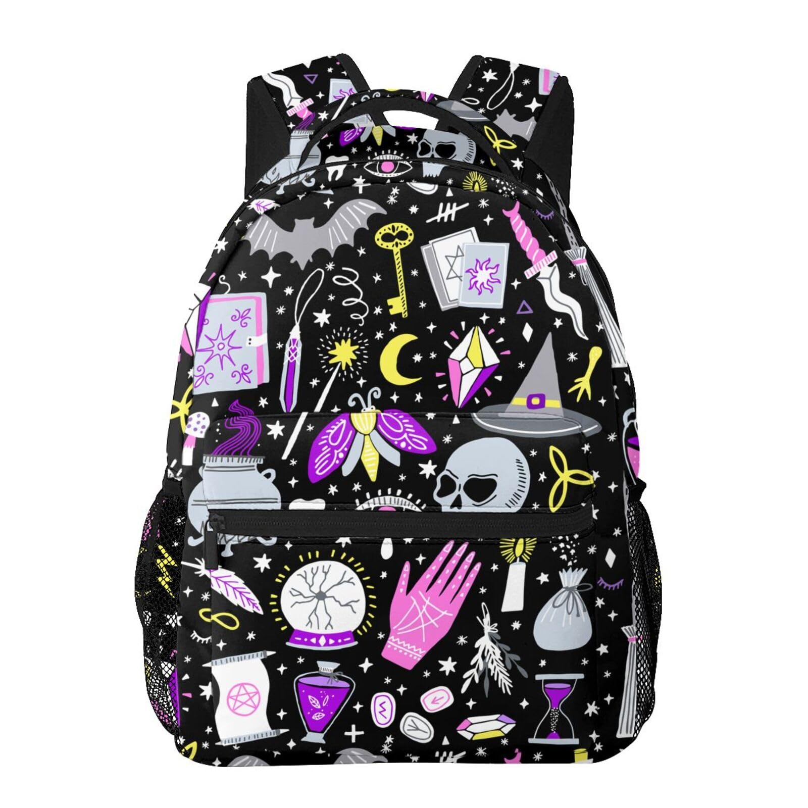 HKHEHOP Magical Gothic Witch Goth Backpack For School Laptop Bags Bookbag Big Casual Daypack For Student Girls Boys Kids Teens Travel Sports Work