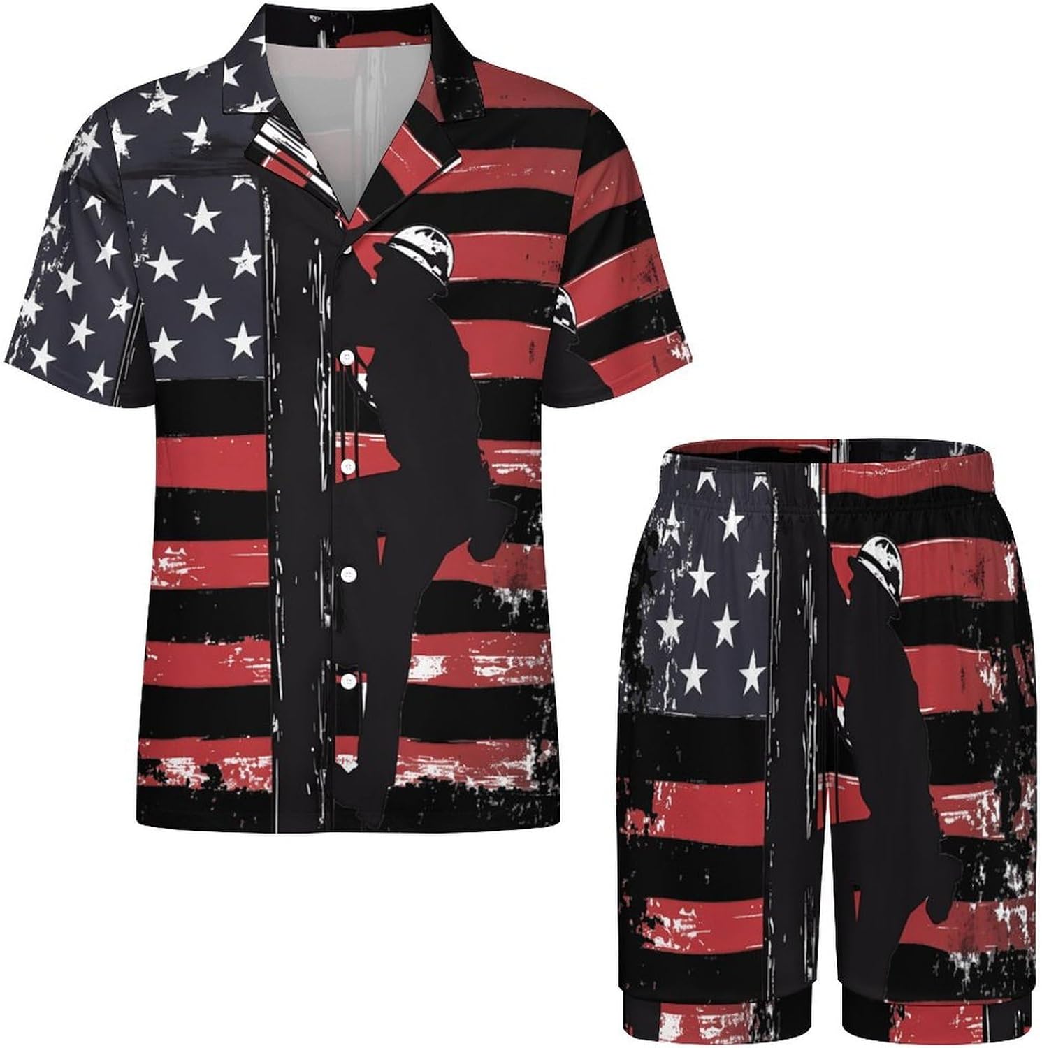 Lineman U.S.A Flag Men's Short Sleeve Pajama Set Satin Silk Like Lounge Sleepwear