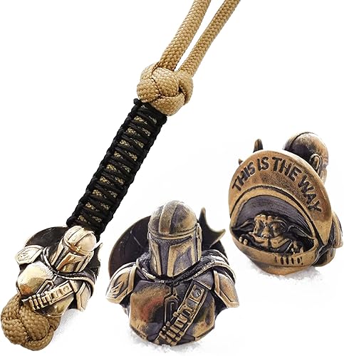 Miniatura 4 de CooB EDC Paracord Lanyard para cuchillo con colgante de cuentas de cuerda de paracaídas de metal sólido fundido a mano. Llavero personalizado con