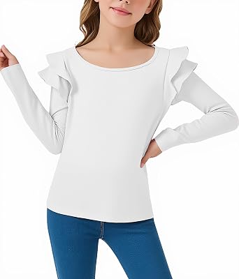 CharmWM Girls Ruffle Long Sleeve Shirts Kids Crewneck Tee Tops Casual Cute Fall Clothes