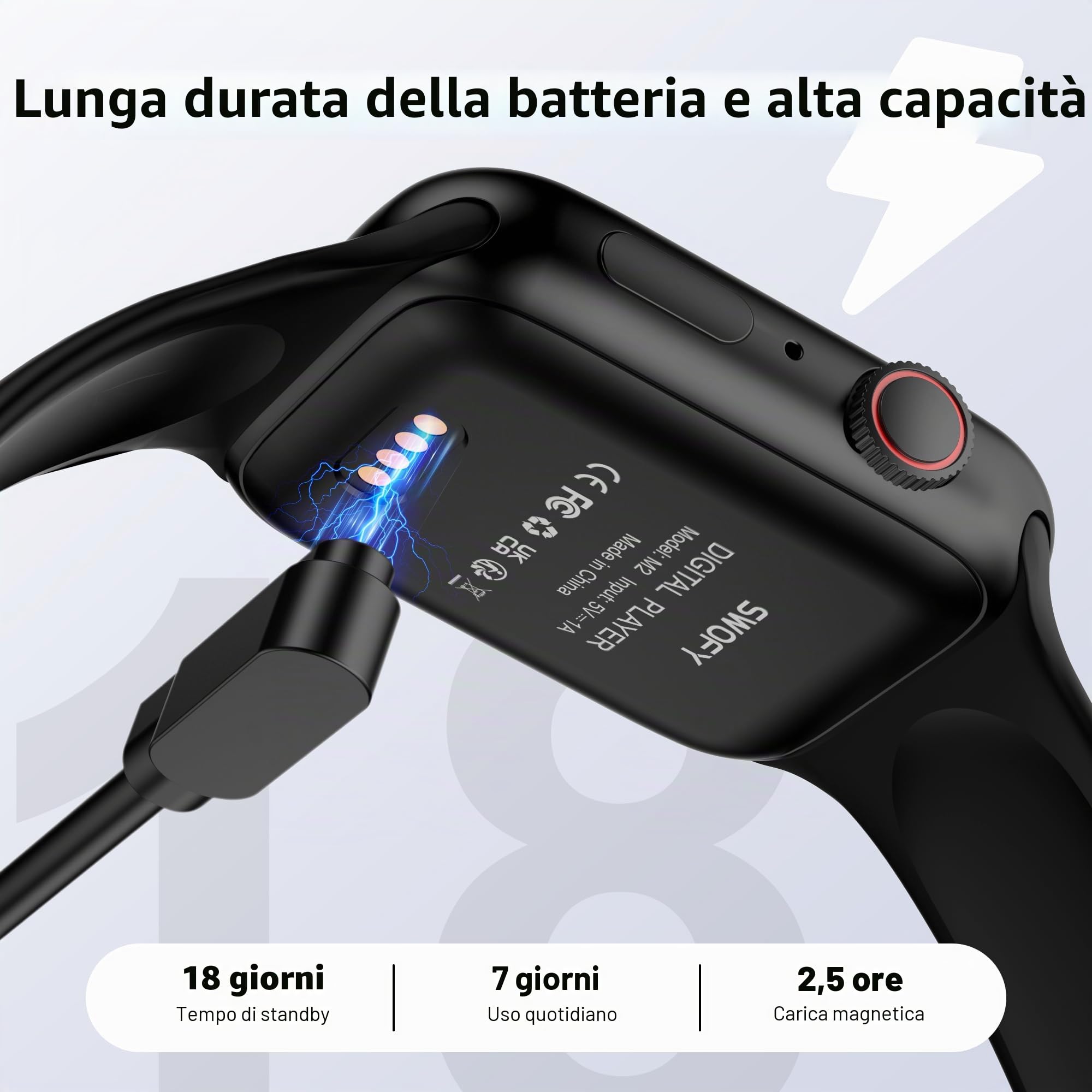 SWOFY Lettore MP3 32GB Bluetooth 5.3, Schermo Touch, Bracciale Sportivo – Registrazione HiFi, Tracciatore di Fitness, per Corsa/Palestra (Nero)