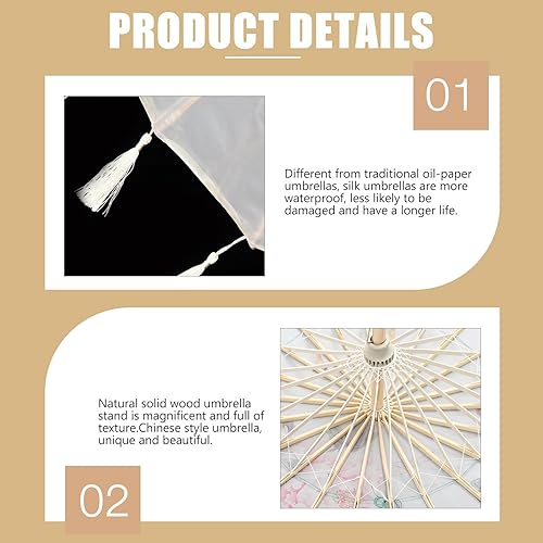 Miniatura 3 de Homoyoyo Sombrilla de tela con patrón de flores, sombrilla de tela de seda japonesa china con bolsa de borlas, kimono Hanfu, suministros de disfraz