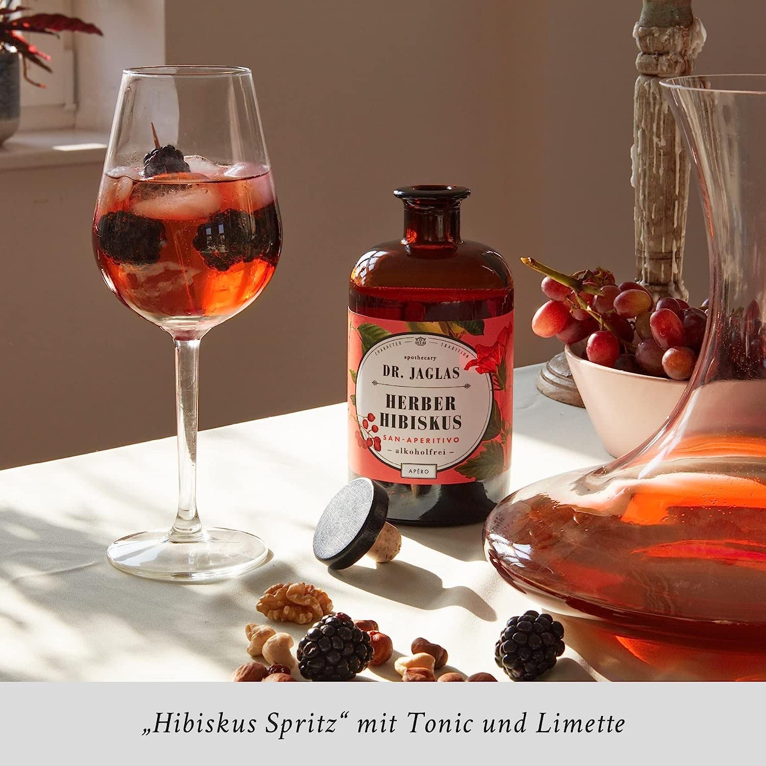Dr. Jaglas Herber Hibiskus San Aperitivo 6-częściowy zestaw – aperitif bezalkoholowy jako alternatywa dla napojów spirytusowych, takich jak strzykawki i koktajle, bezalkoholowe, zioła, wegańska,