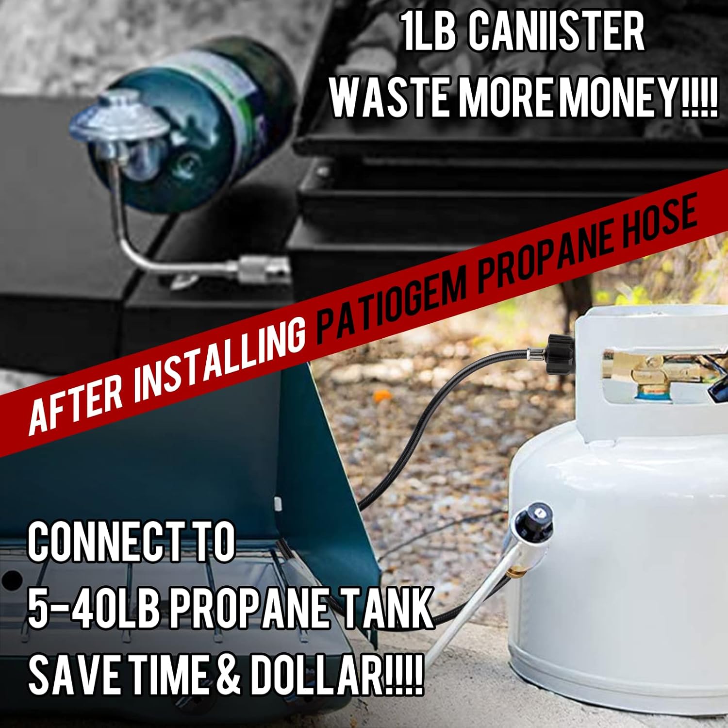 Propane Hose, 6ft Propane Tank Hose, Propane Adapter Hose, Propane Hose Adapter 1lb to 20lb, Propane Grill Hose fit for Weber/Coleman/Blackstone Grill, Buddy Heater, Smoker, Camping Stove1