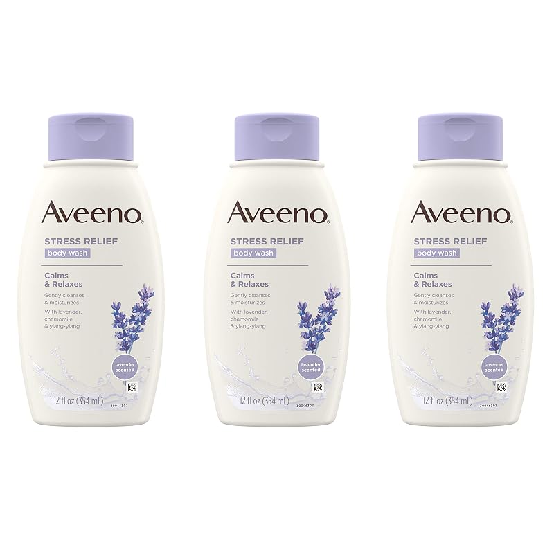 Sabonete líquido corporal Aveeno com aveia, lavanda, camomila e óleos essenciais de ylang-ylang, sem sabão e sem corantes, pacote com 3