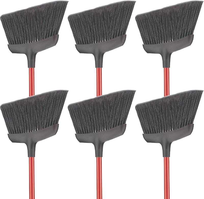 Libman Commercial 994 Commercial Angle Broom, Steel Handle, 54" Length, 13" Width, Black/Red (Pack of 6)