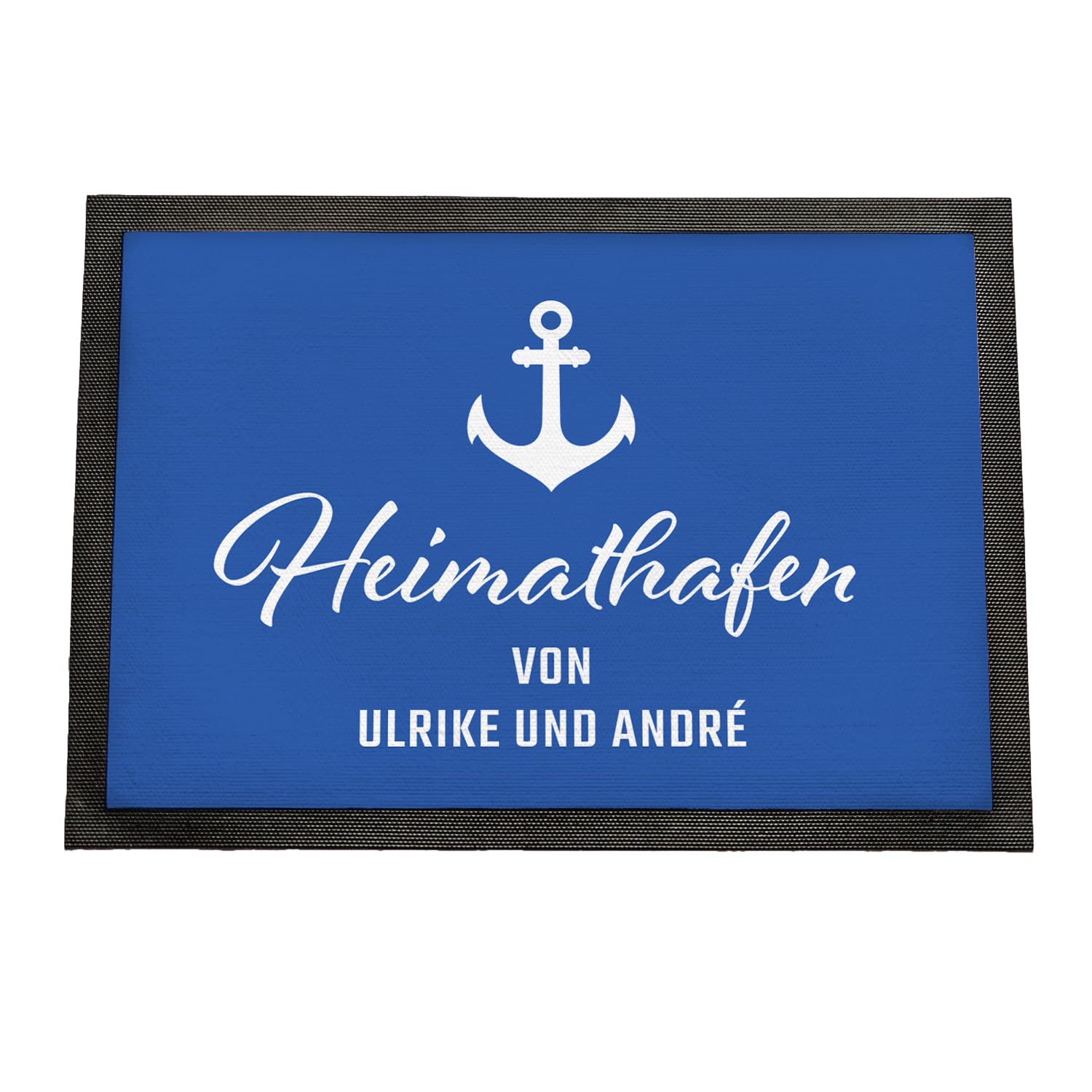 Personalisierte Fußmatte Heimathafen | Maritime Schmutzfangmatte für innen und außen | mit Wunschnamen Bedruckt | für Wohnungstür Haustür Eingangstür | Geschenkidee für Paare zum Einzug | 75 x 50 cm
