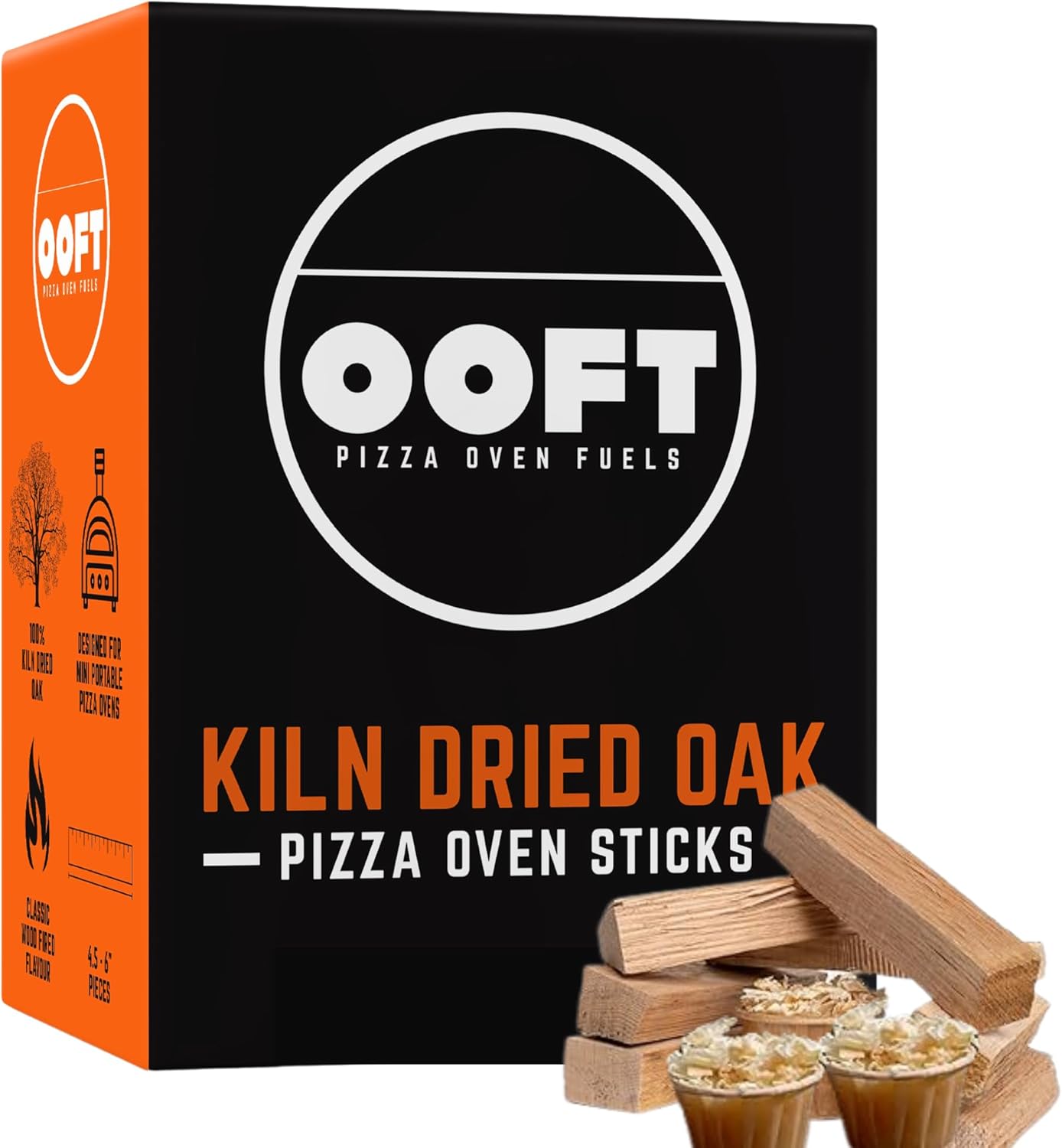 OOFT Pizza Oven Wood - 100% Kiln Dried Oak Cooking Wood - Perfect for Ooni, Gozney, Solo Stove & Other Brands - 12-14lb Box - High Heat & Slow Burn - Great for Grilling, Smoking, BBQ Wood (6 Inch)