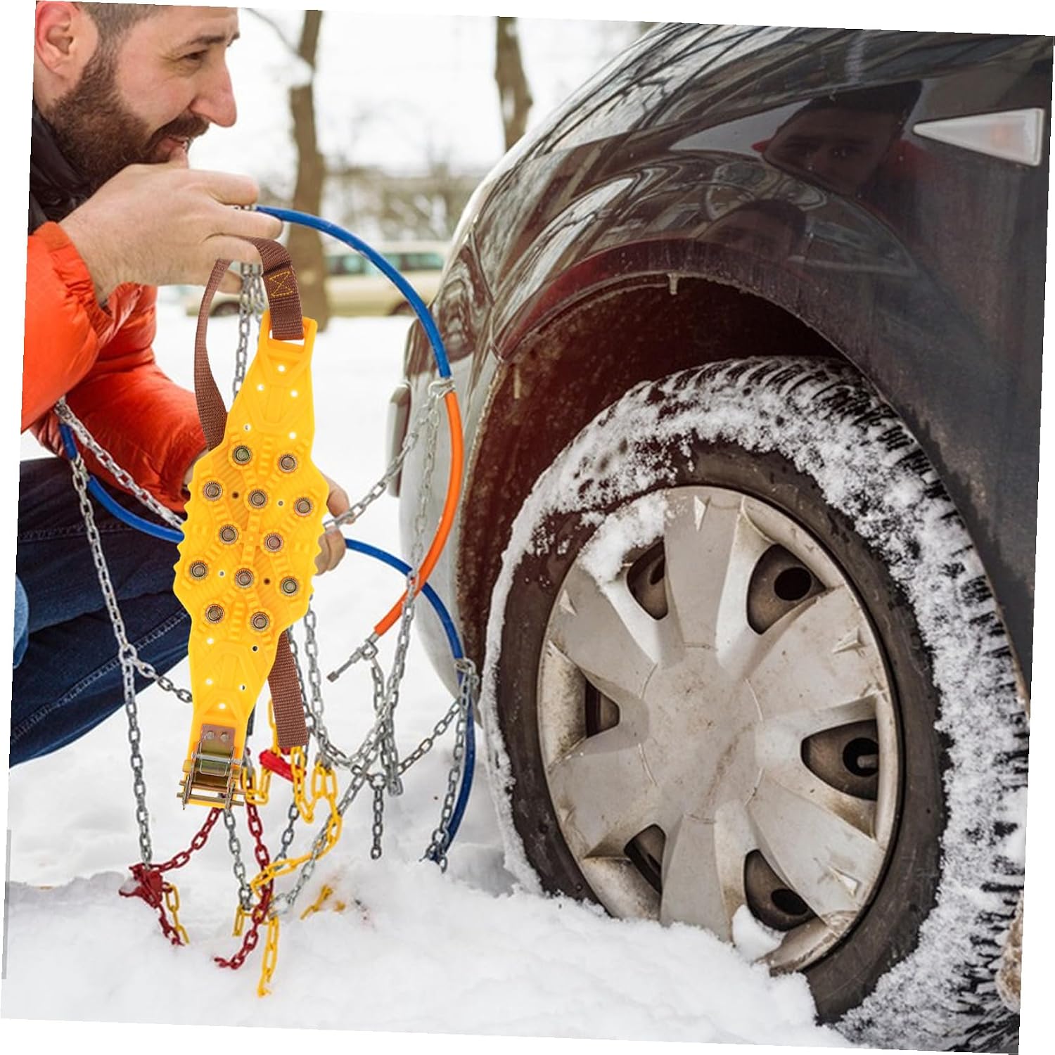 Yellow Truck Snow Tire Chains Anti-slip Track Design for Car Tires Emergency Use Quick Installation Compatible with SUV Offroad Vehicles and Passenger Cars