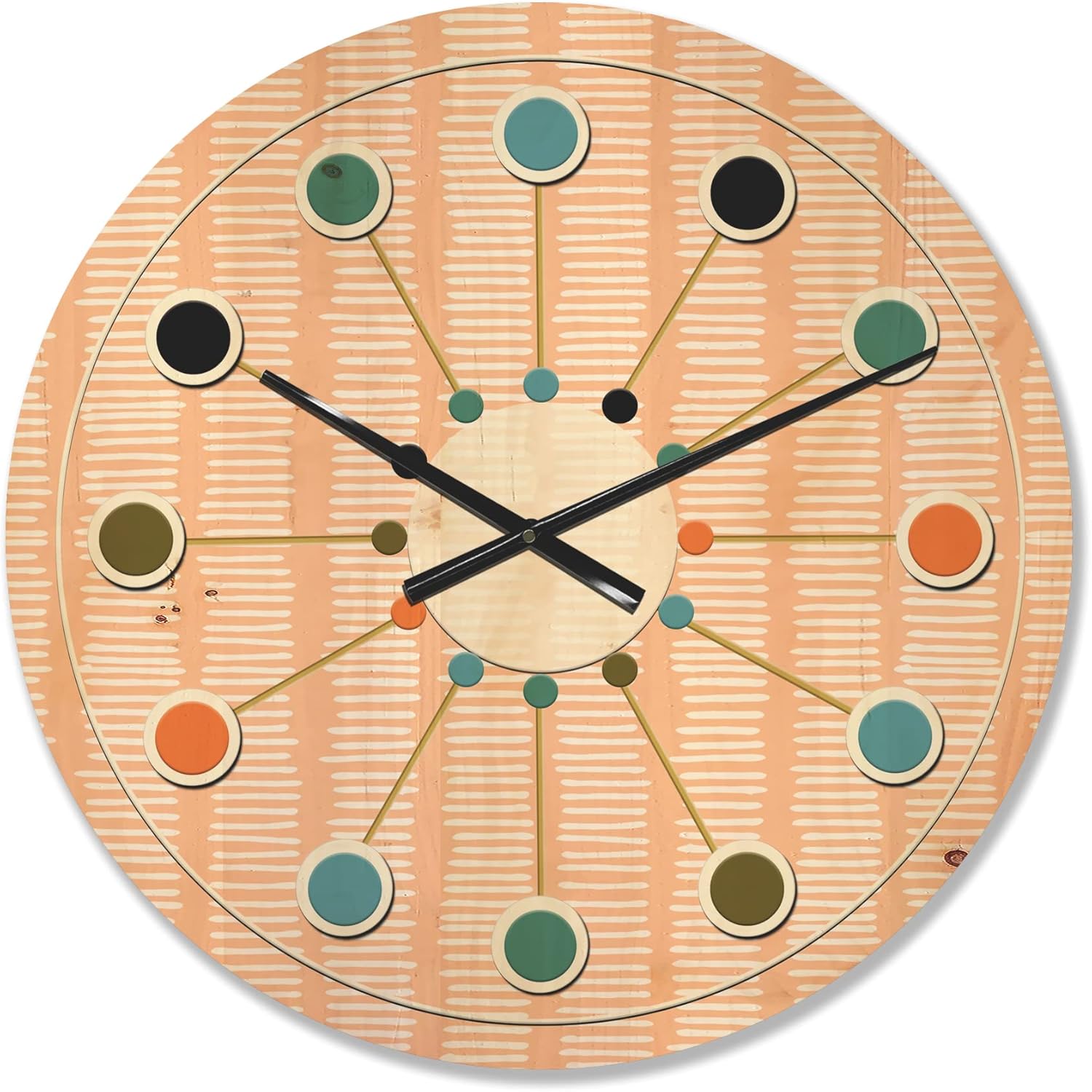 'Abstract Retro Lines Pattern' Mid-Century Modern Wood Wall Clock Large Decorative Mid-Century Modern Wall Clock Oversized Wood Clocks for Living Room Décor